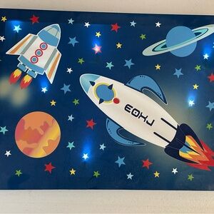 Lights-Up Space Themed Canvas Artwork with Rockets and Planets *unique*